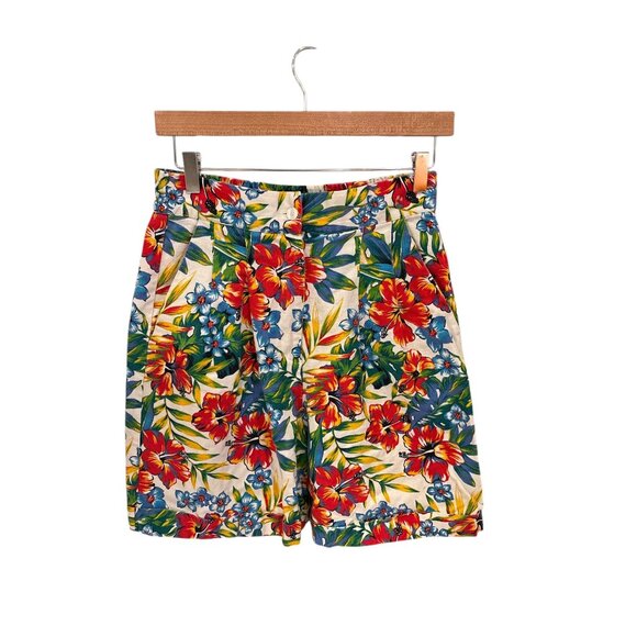 Adam Douglass Adrianna Papell Womens Tropical Floral Print Linen & Cotton Short - Picture 1 of 6